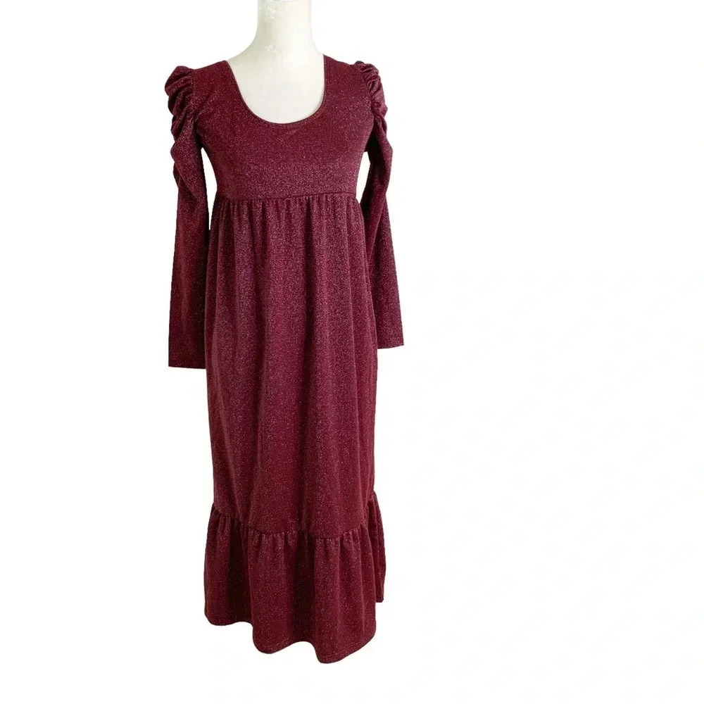 NWT Betsey Johnson Sparkle Metallic Rib Midi Dress Wine Size S - Picture 4 of 12